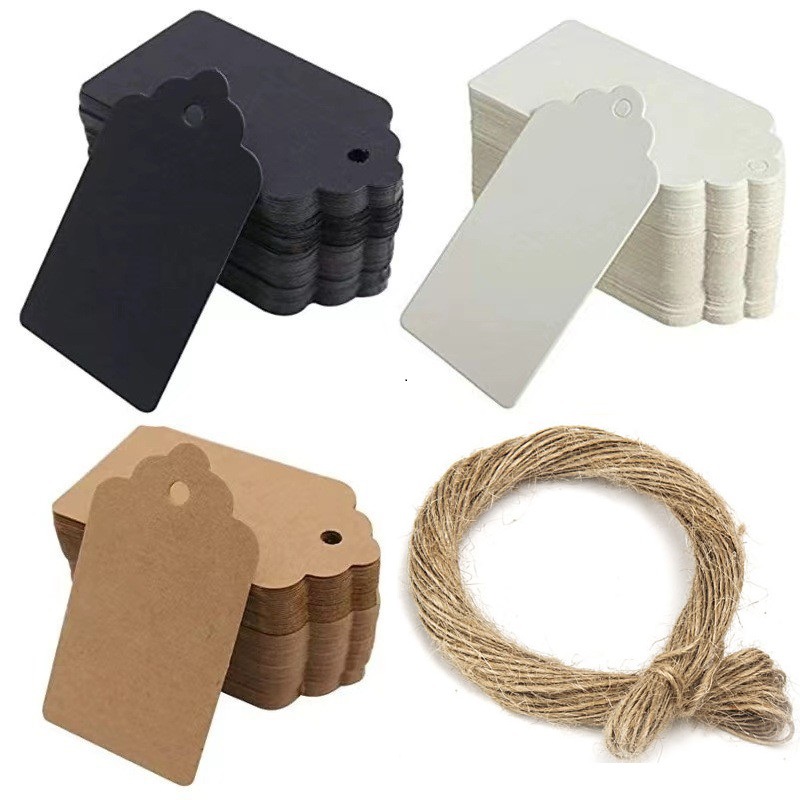 Kraft Paper Box - 100 adet Kraft Kağıt Etiket, İpli,